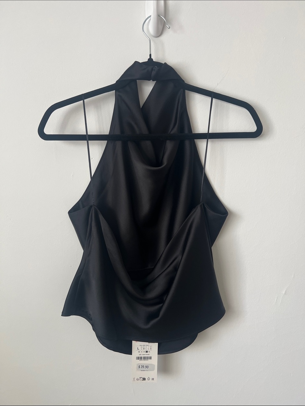 NWT Zara Black Satin Cowl Halter Camisole - Picture 3 of 5